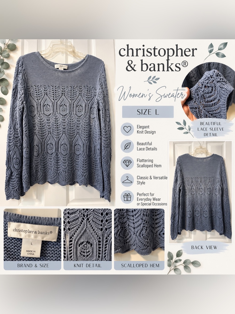 Christopher & Banks Lace-Knit Sweater — Size L